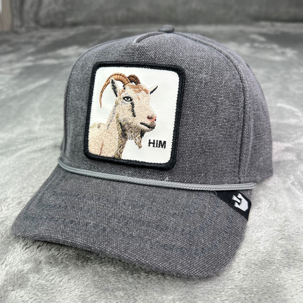 Goorin Bros The Farm Denim Gray Goat Him Trucker Snapback Adjustable Hat Cap New